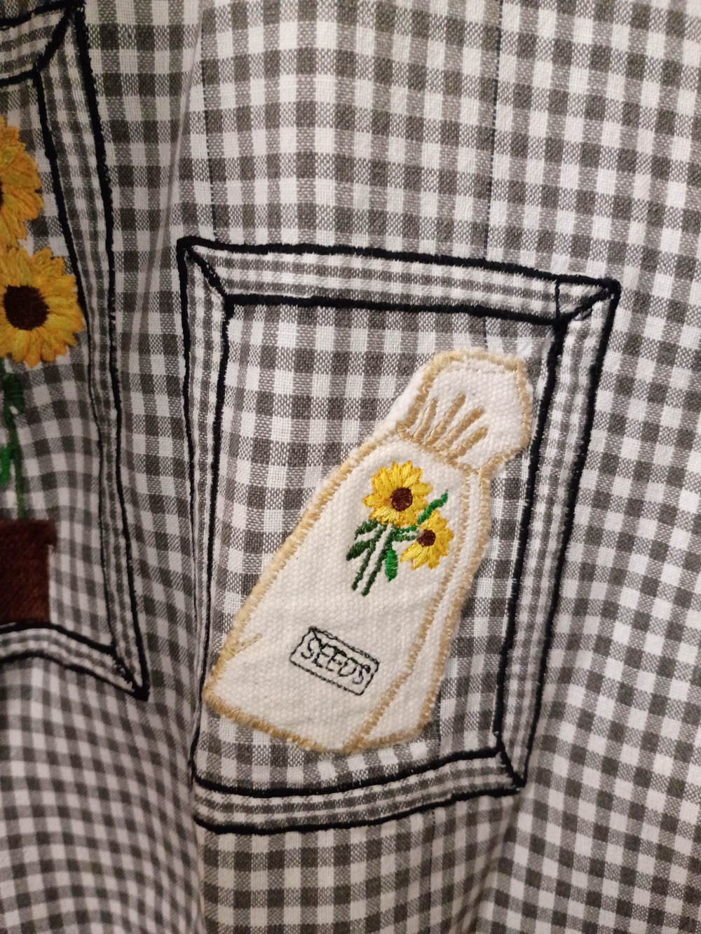 Vintage Talk America Black White Gingham Top With Sunflower Embroidery Size 24 - Picture 7 of 13